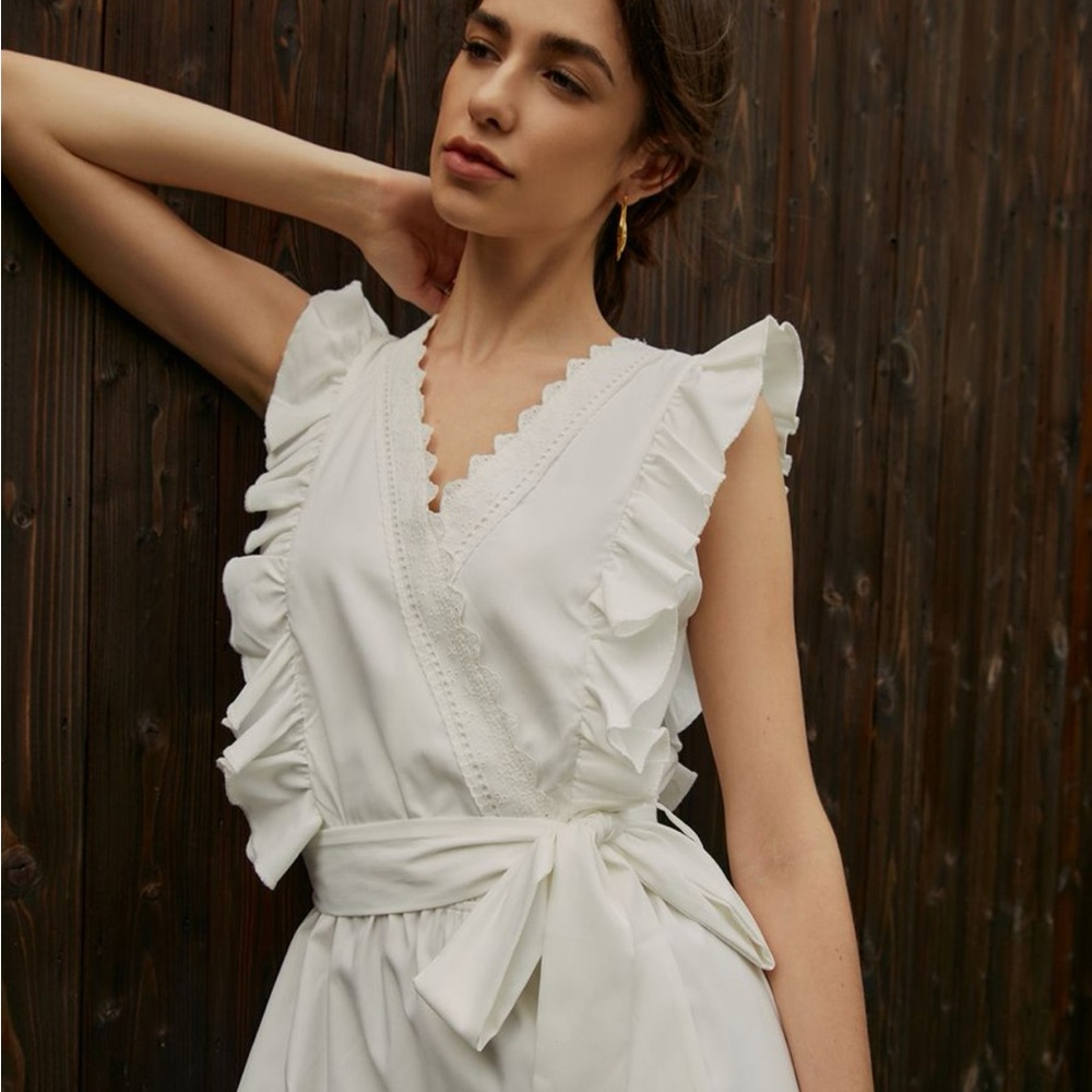 Commense White Ruffle Wrap Maxi Dress - Picture 3 of 6